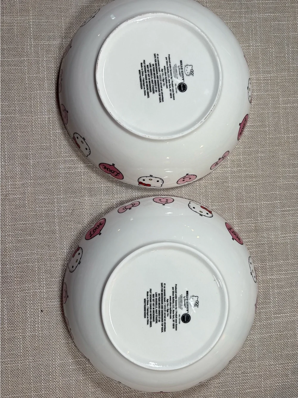 Hello Kitty White and Red Love Heart Ceramic Pasta Bowls - Pair